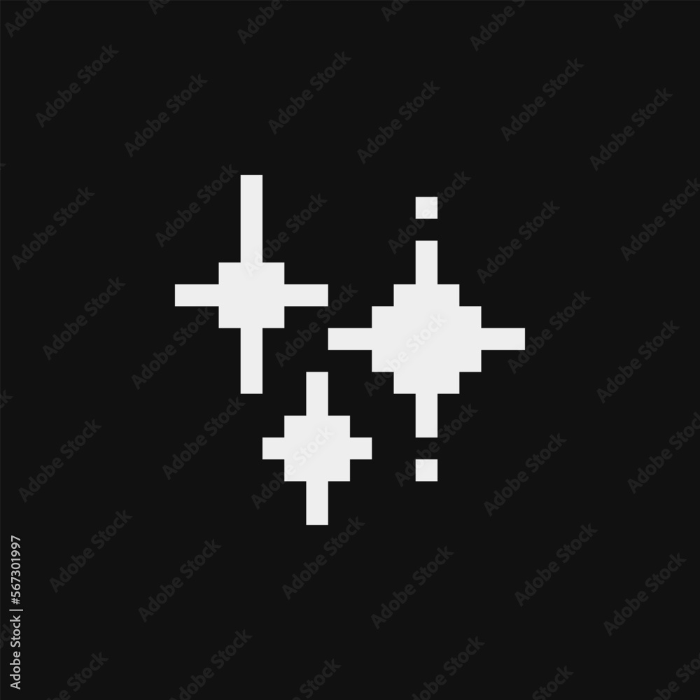 Sparkles emoji. Star pixel art style icon. 1bit. Isolated abstract vector illustration. Stock