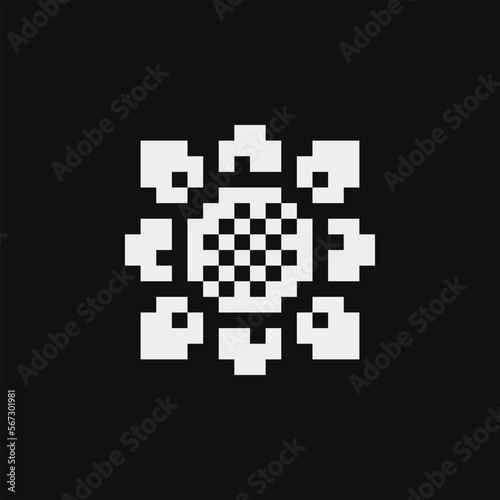 Sunflower emoji, flower pixel art icon, isolated vector illustration. Game assets 1-bit sprite. Design stickers, logo, mobile app, embroidery.