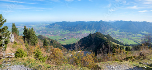 beautiful view from Brauneck summit to the valley and alps, near Lenggries bavaria