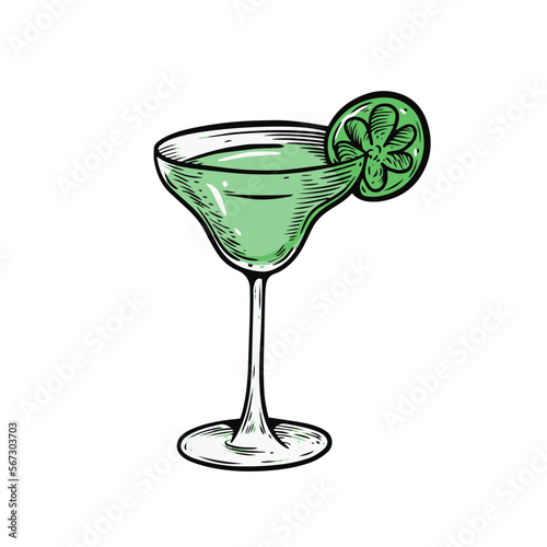 Green daiquiri hand drawn cocktail vector art illustration.