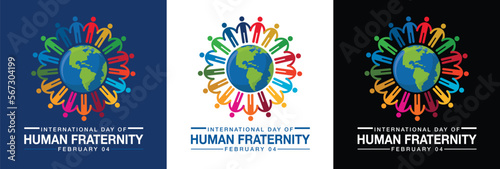 International Day of Human Fraternity. February 4. Logo design. Holiday concept. Human holding hand around the globe. sustainable development global goals. photo