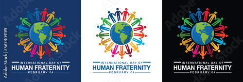 International Day of Human Fraternity. February 4. Logo design. Holiday concept. Human holding hand around the globe. sustainable development global goals.
