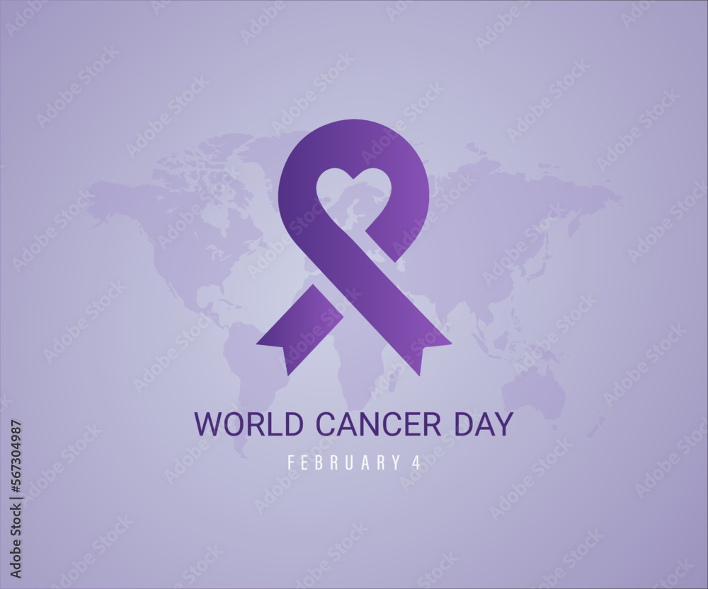 World cancer day. 4 February. holiday concept. world Cancer day banner, poster, card. world map, flat illustration. background, ribbon. Vector illustration. World cancer day. 4 February. holiday concept. world Cancer day banner, poster, card. world map, flat illustration. background, ribbon. Vector illustration.