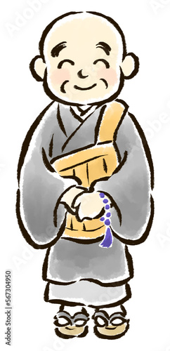 Cuadro en lienzo 正面を向いて微笑むお坊さんの手描きイラスト