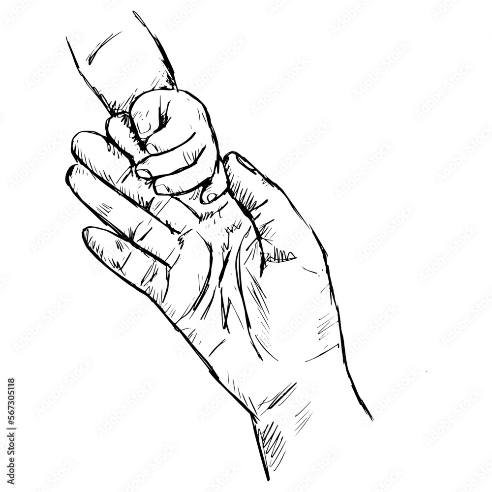 Sketch of mother holding hand of child Sketch of mother holding hand of child