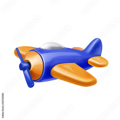 Airplane 3d catroon. Realistic retro flight plane Icon isolated on white background. Vector illustration