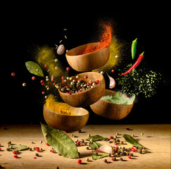 Crédence de cuisine Photos Explosion d'épices colorées fond noir  © Soho A studio