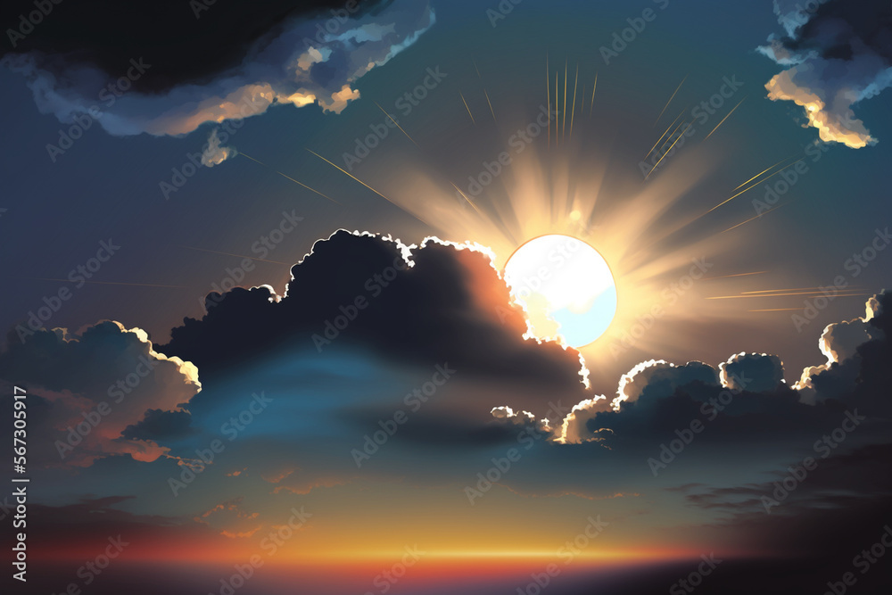 digital drawing sky with clouds and sun stars sunrise or sunset
