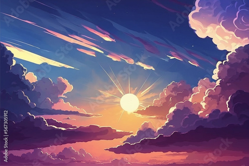 digital drawing sky with clouds and sun stars sunrise or sunset