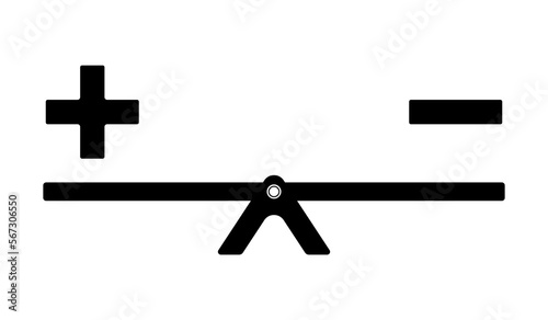 Positive and negative symbol on a seesaw. Plus and minus balance concept