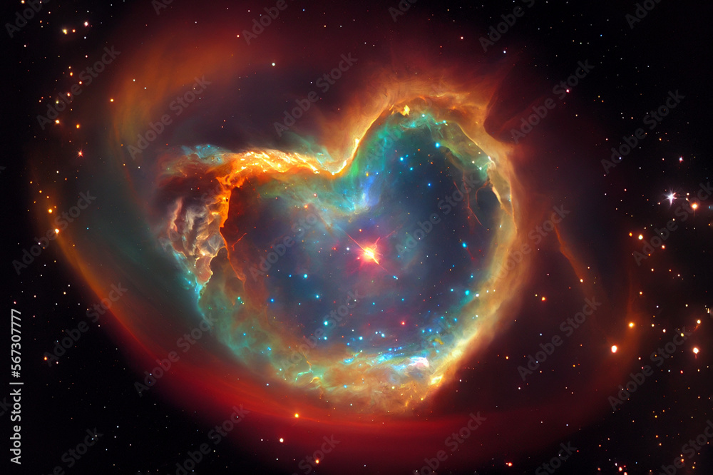 Rainbow heart shaped galaxy nebula or nova. Generative Ai. Valentines Day.
