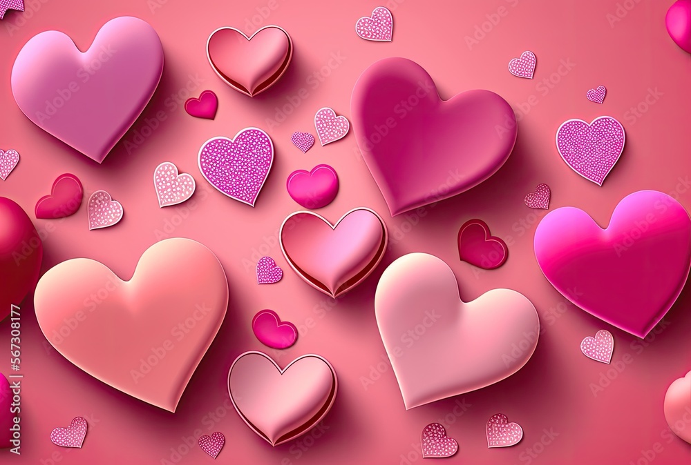 hearts on pink background. Generative AI.
