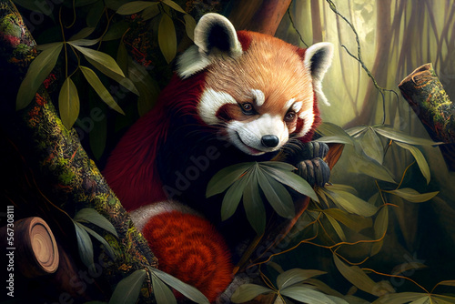 Panda roux dans son environnement, panda roux dans la jungle, dans la forêt