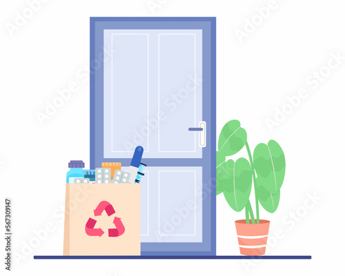 Delivery parcel to home, buying medicine items to the doorstep, online Shopping concept. Express delivery.