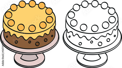 Traditional simnel easter fruit cake with marzipan topping dessert sweet isometric vector icon illustration with black outline