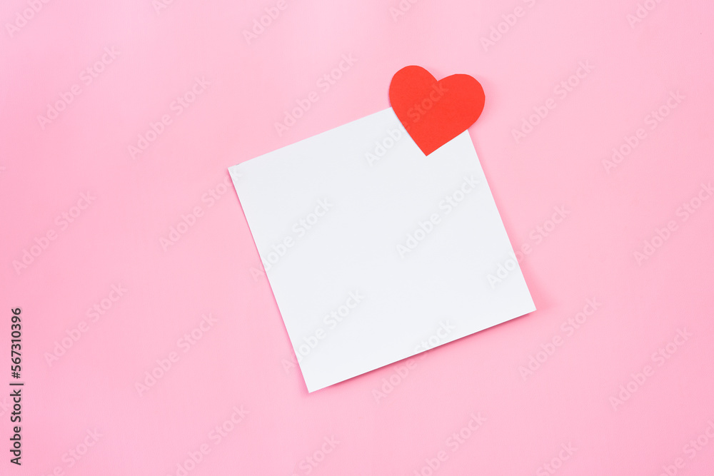 Square white paper with sweet little heart for greeting card mockups