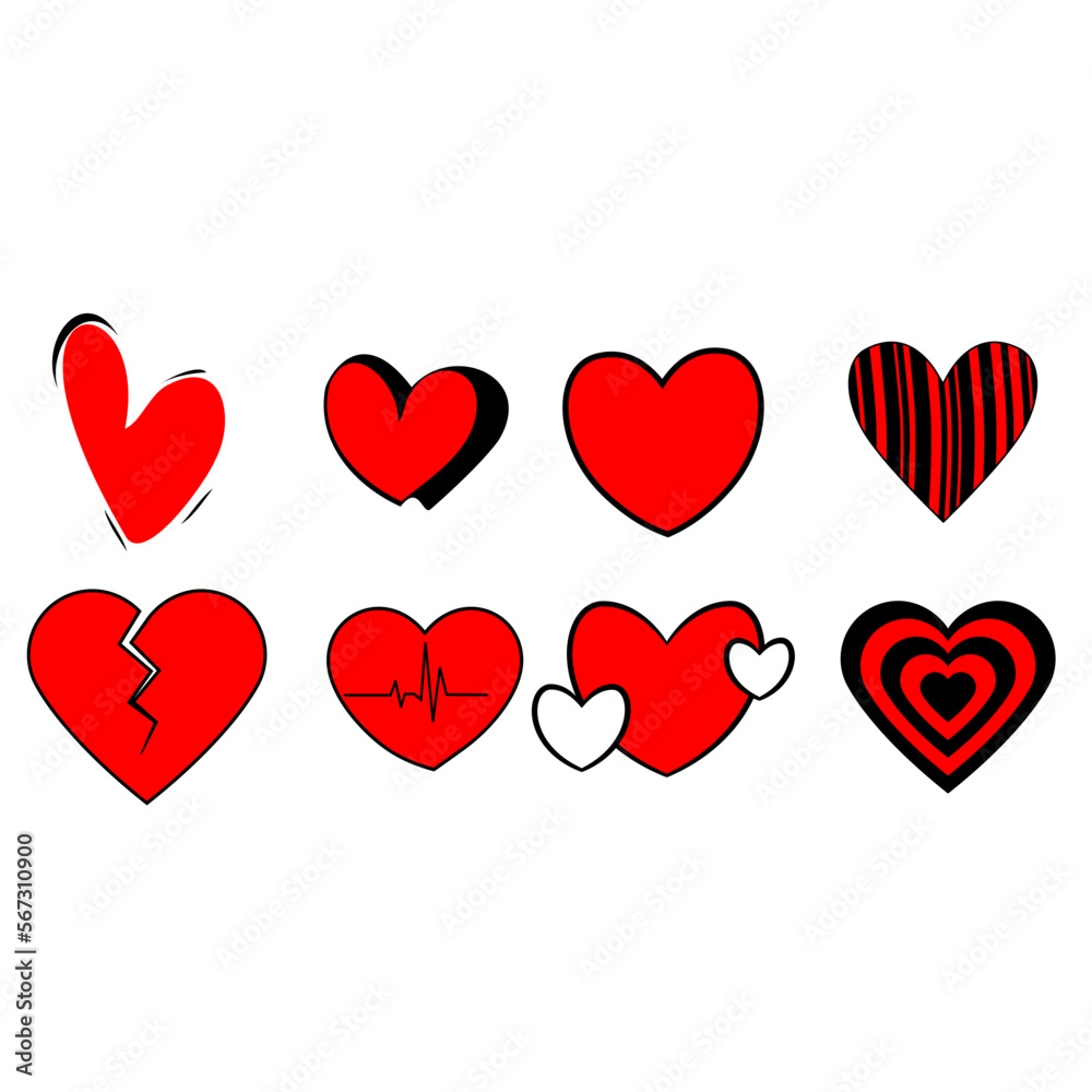 Red Hearts icon vector set. Love illustration sign collection. Valentine's Day symbol or logo.