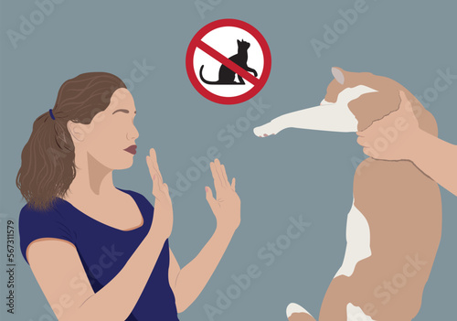 the girl is allergic to a cat	
