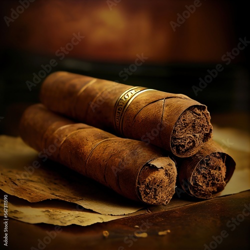 Rolled cigars on table