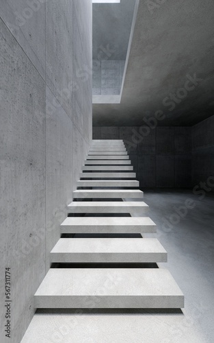 modern staircase in concrete space, 3d rendering