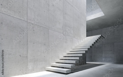 modern staircase in concrete space, 3d rendering