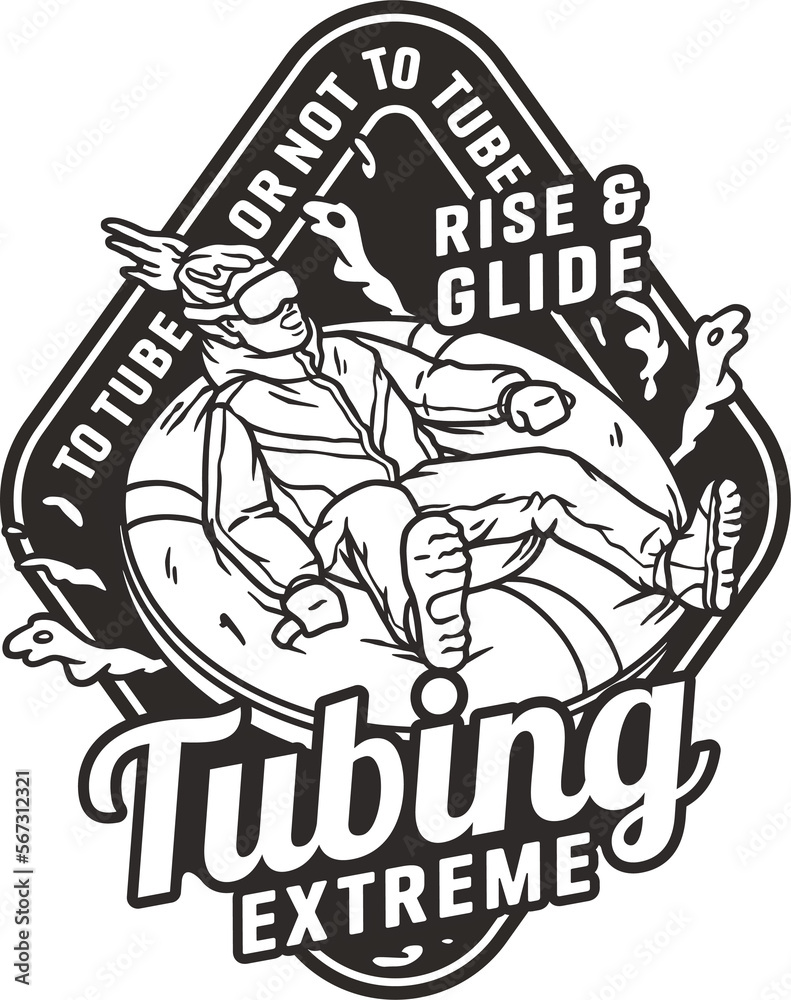 Tubing in the snow. Winter active sports. Snowboarding, tubing and alpine skiing print