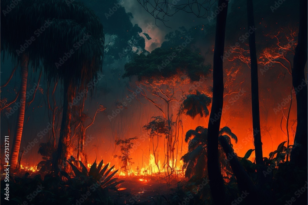 forest on fire, animals fleeing, destruction of fauna and flora forest on fire, animals fleeing, destruction of fauna and flora
