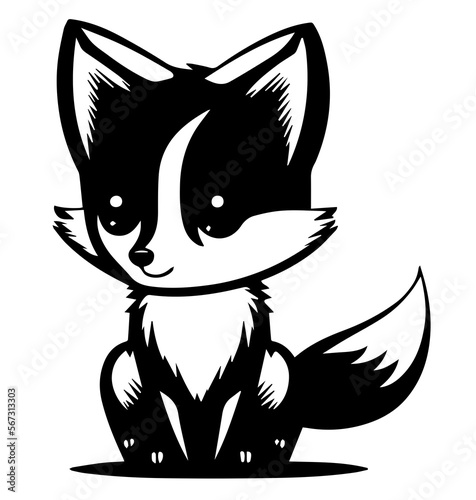 A cute baby black and white fox on transparent background, generative ai