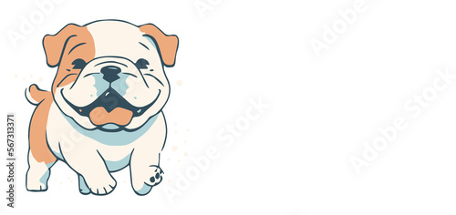 An illustration of a happy bulldog running towards you , generative ai