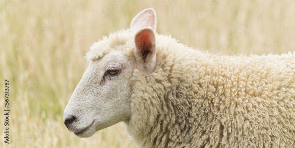 Woolly dike sheep portrait from the side Woolly dike sheep portrait from the side
