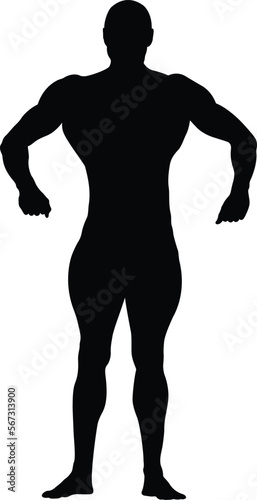 athletic bodybuilder in full growth in relaxed pose black silhouette
