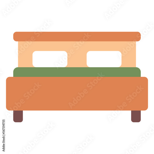 double bed with pillows flat illustration