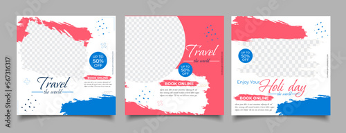 Social media travel feed post bundle kit template	