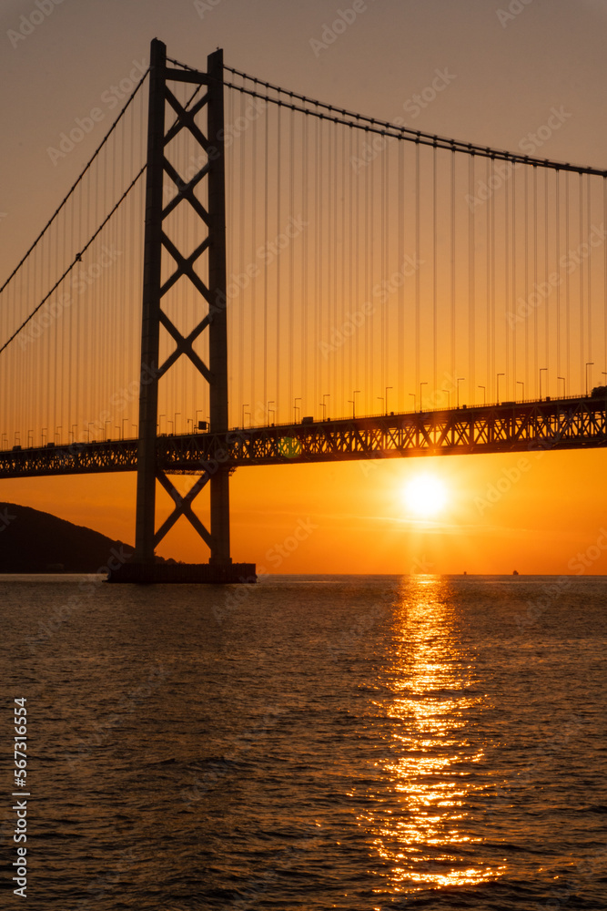 明石海峡大橋と夕景
