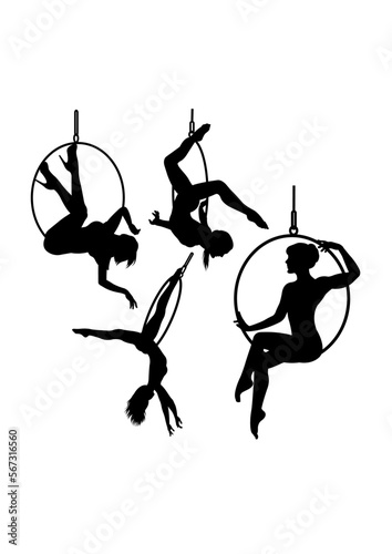 Aerial hoop athlete silhouettes