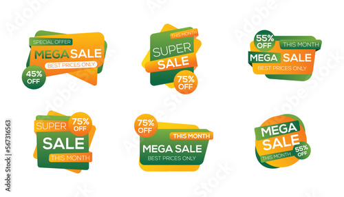 Discount, promotion banner, discount tags template special offer sticker. Vector isolated set discount banners set, offer discount coupons  black friday super sale social media banner template