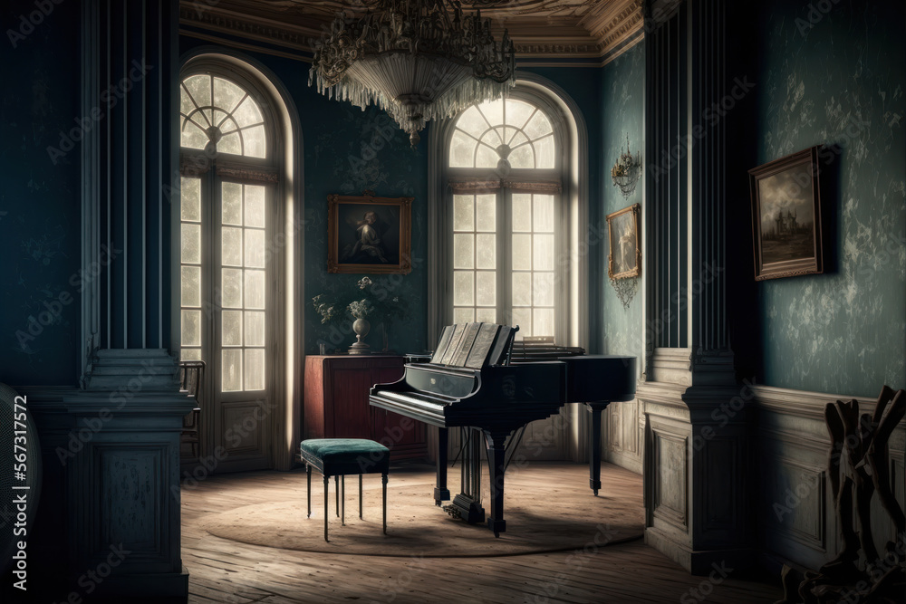 Fototapeta premium classical luxury interior room with piano. Vintage style. generative ai