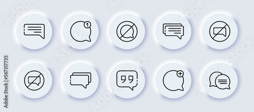 Speech bubble set icon. Correspondence, chat, mute, notification, silence, mail, message, information, support. Neomorphism style. Vector line icon for Advertising