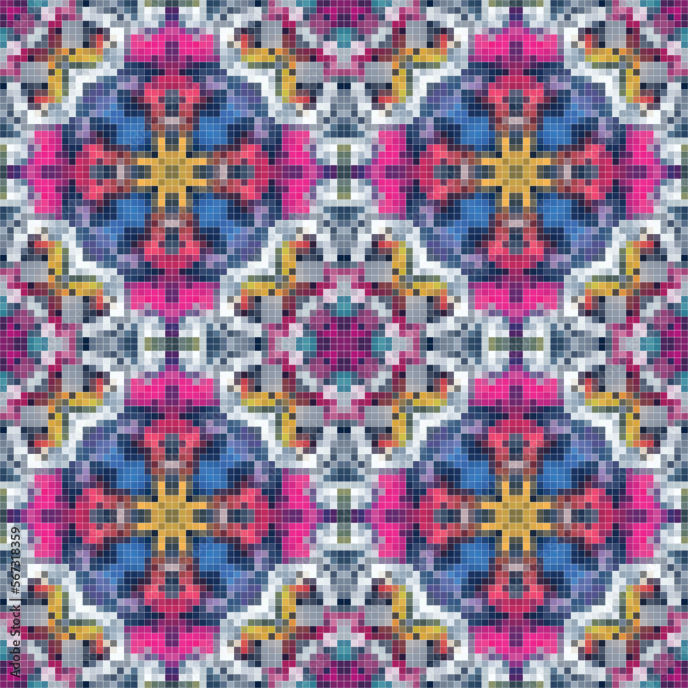 Fototapeta premium Mediterranean mosaic seamless pattern design, Repeat textile design. 