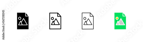 Photography set icon. Gallery, image, slideshow, portrait, camera, filter, effect, picture. Film concept. Vector icon in line, black and colorful style on white background