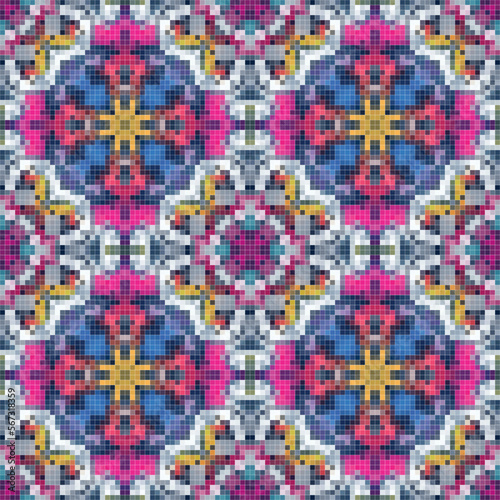 Mediterranean mosaic seamless pattern design, Repeat textile design. © Cubydesign