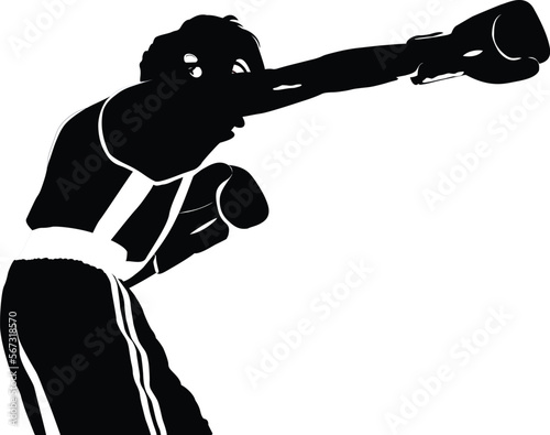 black silhouette boxer straight right punch to head