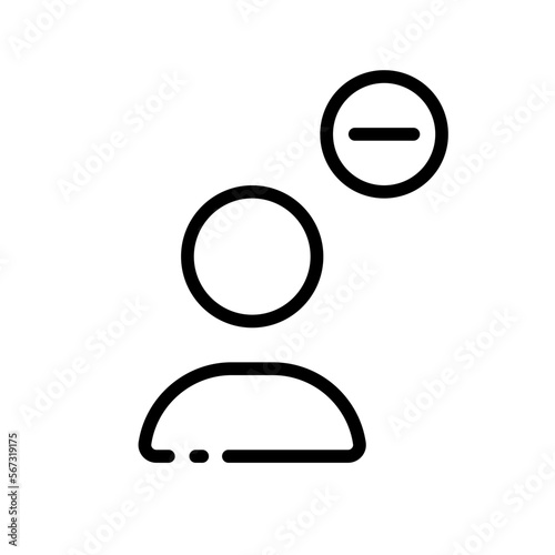 Man with minus line icon. Button delete, remove, cancel, calculator, subtract, calculations, file, Take away. File concept. Vector line icon on white background