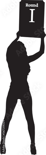 ring girl introduces first round isolated black silhouette