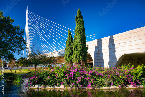 Beautiful scenery of the Turia park in Valencia at sunny day, Spain photo