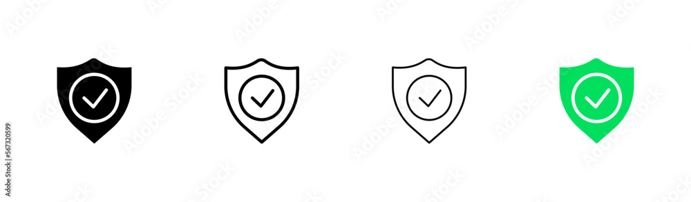 Shield with tick line icon. Success, security, protection, protection, vindication, password, twofactor authentication. Vector icon in line, black and colorful style on white background Shield with tick line icon. Success, security, protection, protection, vindication, password, twofactor authentication. Vector icon in line, black and colorful style on white background