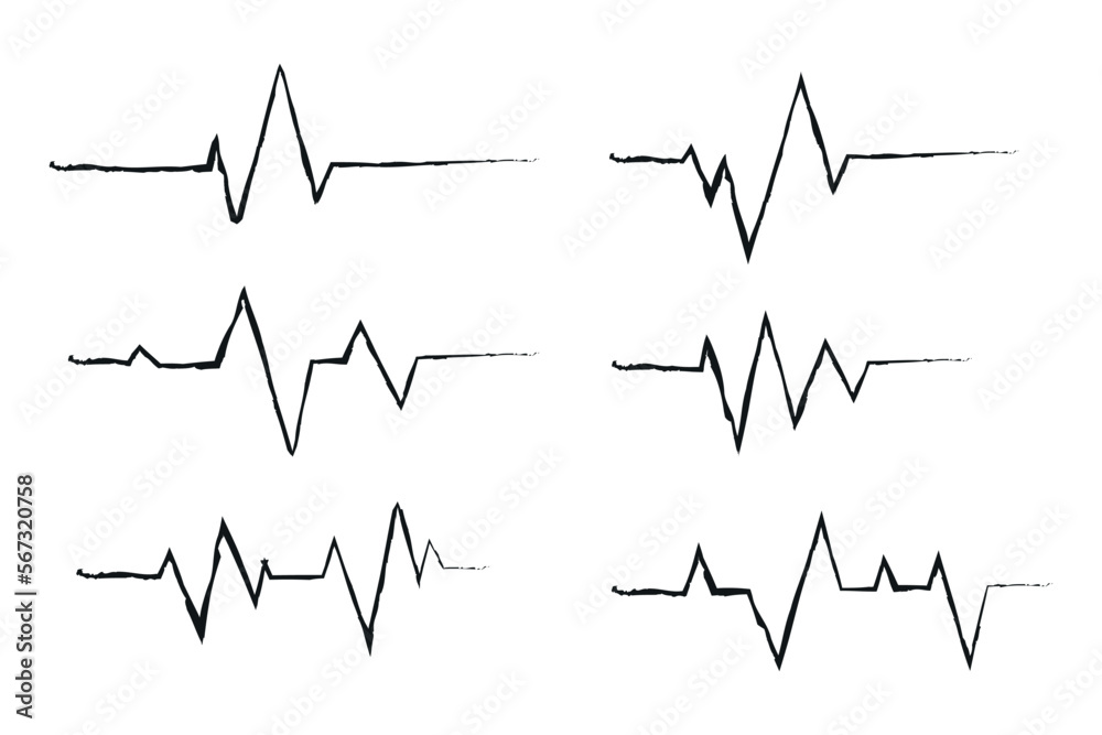 Six Ecg Heartbeat Lines Hand Sketched Collection