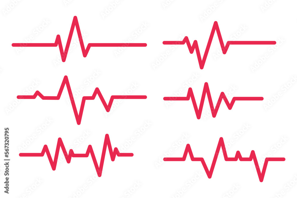 Six Ecg Heartbeat Lines Red Collection