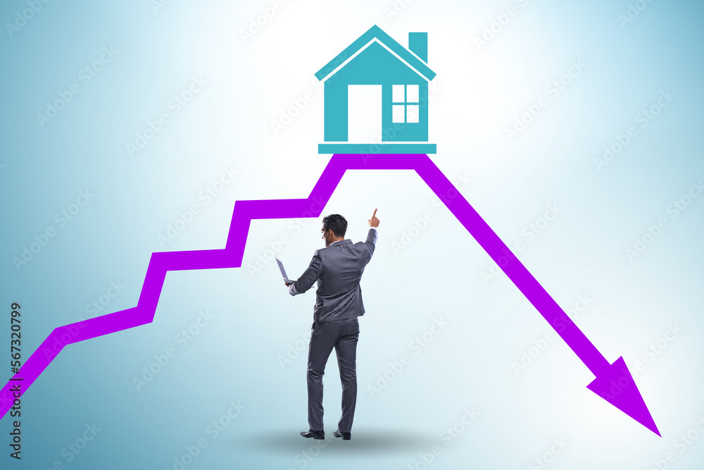 Concept of real estate price bubble bursting Concept of real estate price bubble bursting