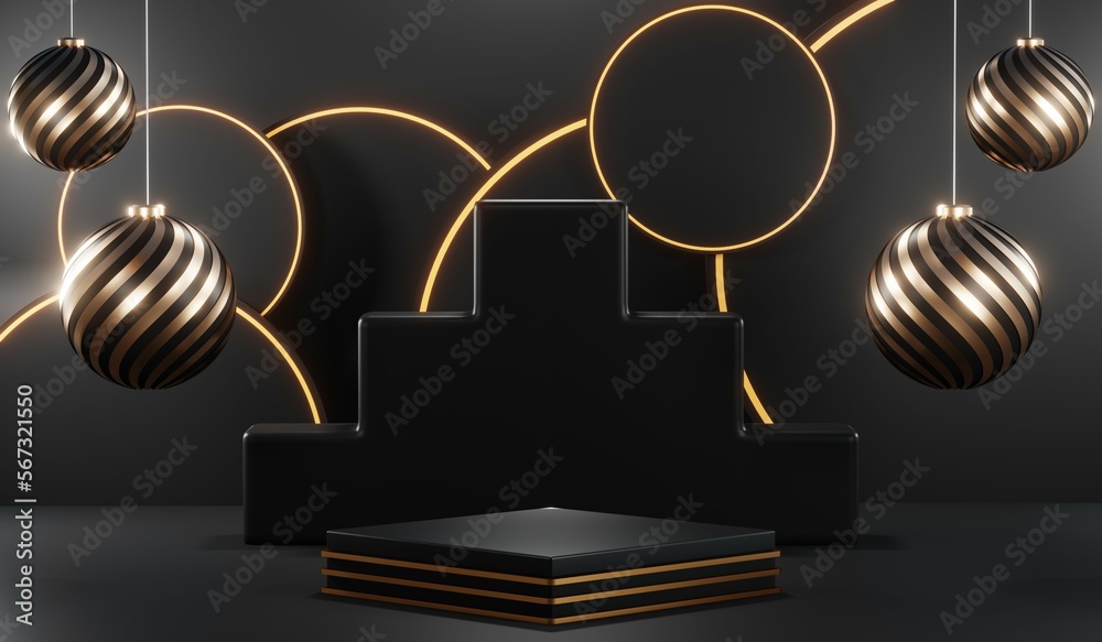 3d render of abstract realistic studio room with Luxury round pedestal stand podium with golden glitter in shape backdrop. Luxury black friday sale scene for product display presentation background 3d render of abstract realistic studio room with Luxury round pedestal stand podium with golden glitter in shape backdrop. Luxury black friday sale scene for product display presentation background